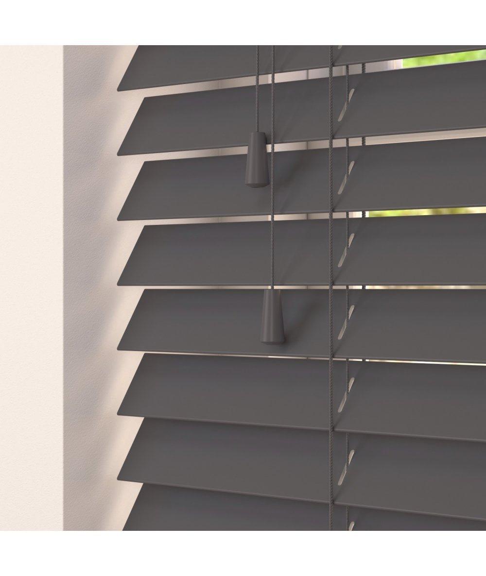 Smooth Finish Faux Wood Venetian Blinds with Strings 130cm Drop Slate